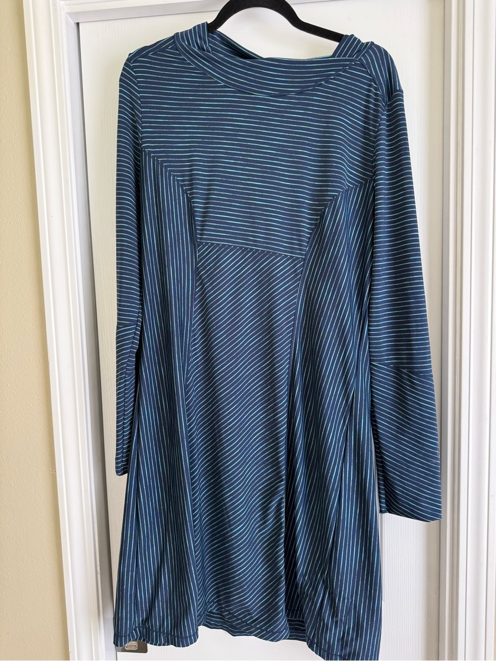 Prana Navy and Teal Striped Long Sleeve Dress